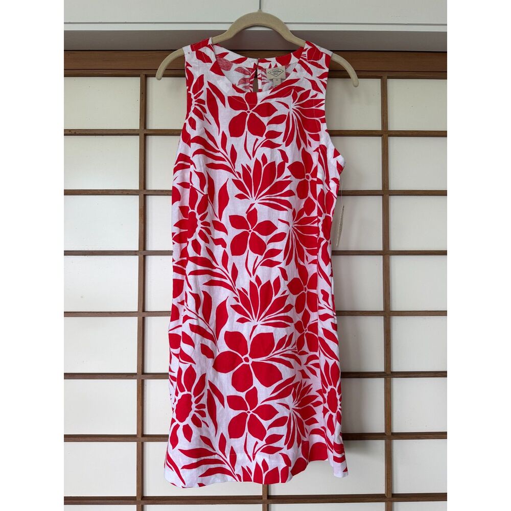 NWT St John’s Bay XS Red White Tropical Floral Linen Blend Shift Dress